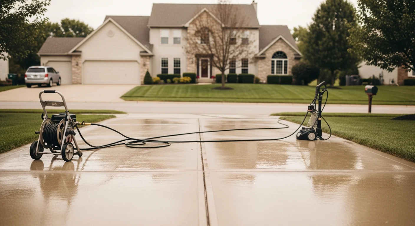 Clean driveway after professional pressure washing service